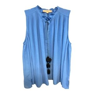 LOFT Sleeveless Pleated Flowy Tie Tassel Keyhole Top | Women’s Size L
